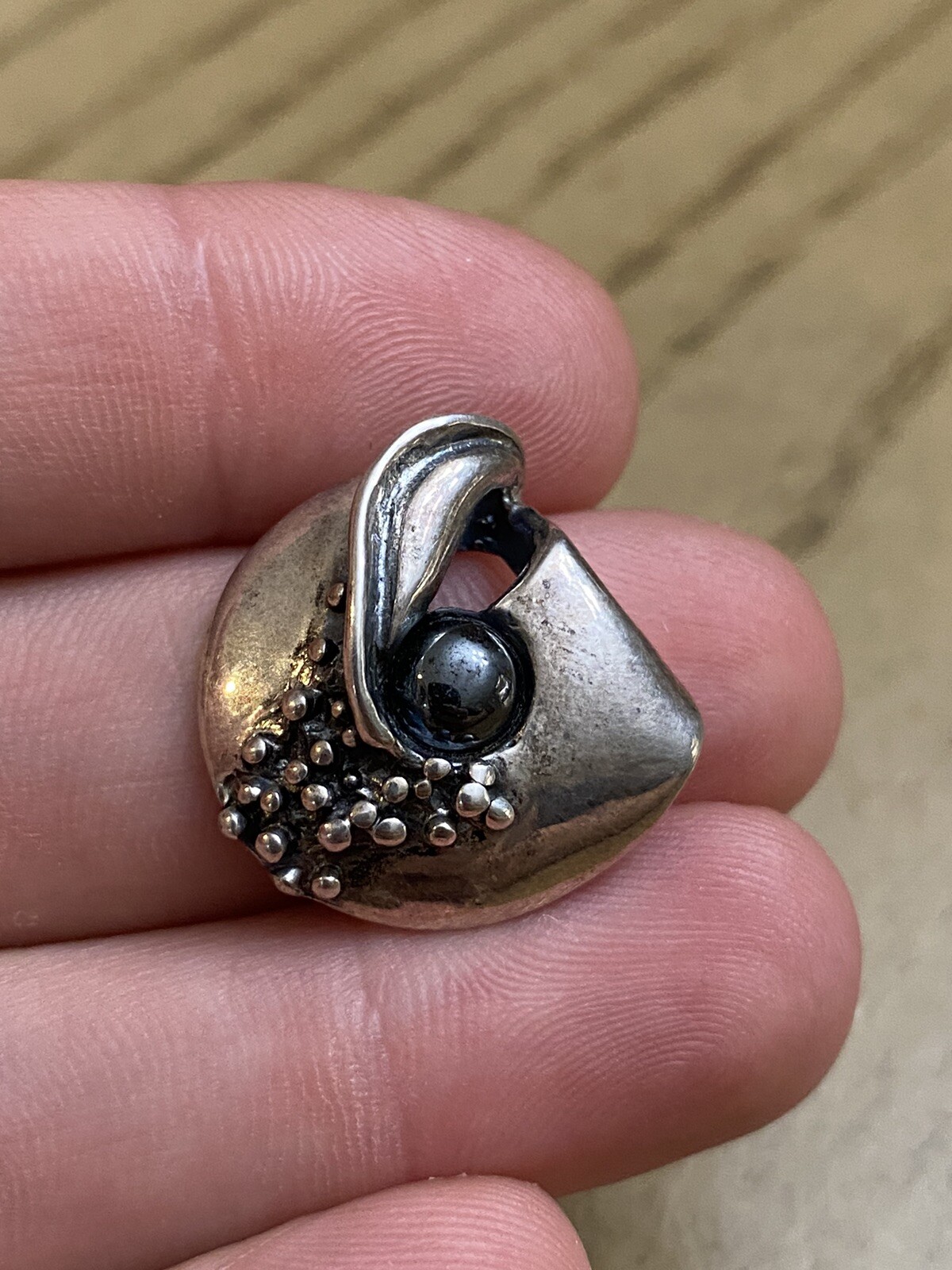 Vintage Modernist Signed EH Eivind Hillestad Abstract Hematite Beaded Pendant