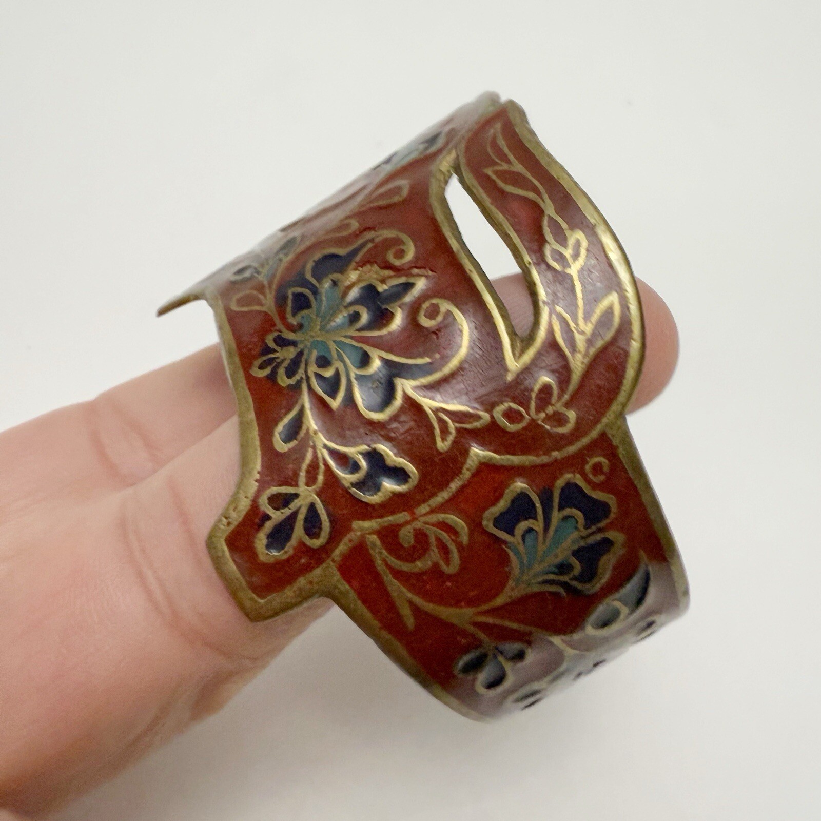 Vintage Horse Floral Red Enamel Brass Cuff Bracelet Made in India