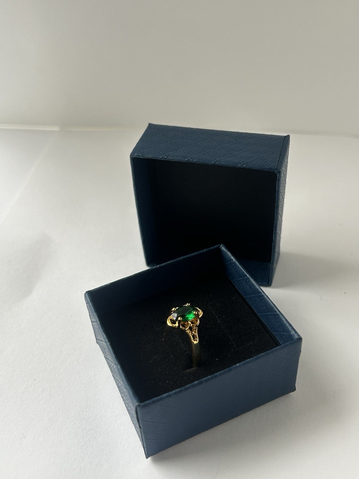 Vintage Green Cubic Zirconia Ring Gold Plated Womens Size 7.5
