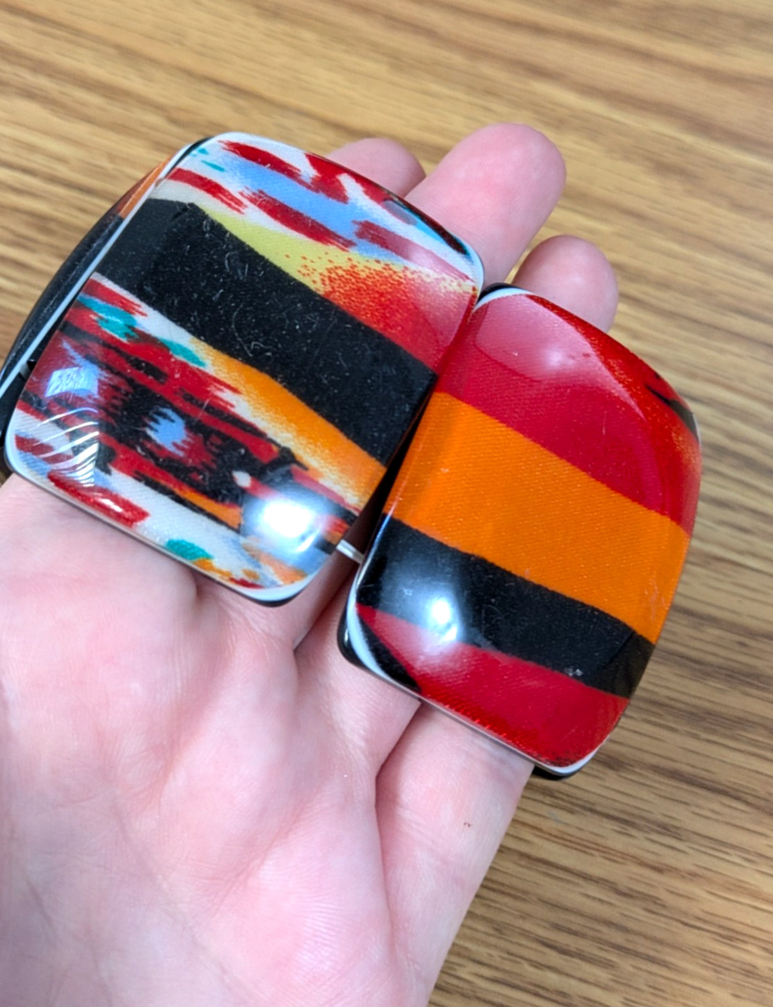 Vintage Lucite Panel Bracelet Red Orange Blue Green Pop Art Resin Acrylic