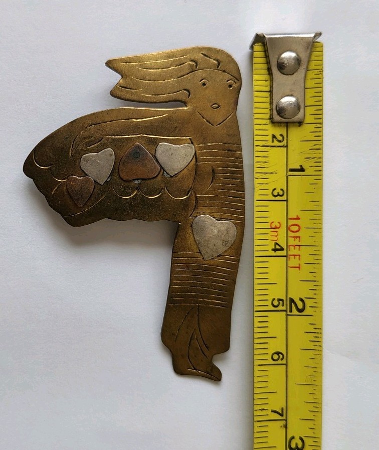 Vintage Mid Century Modern Angel Brooch Mixed Metal Brass/Silver/Copper Pin