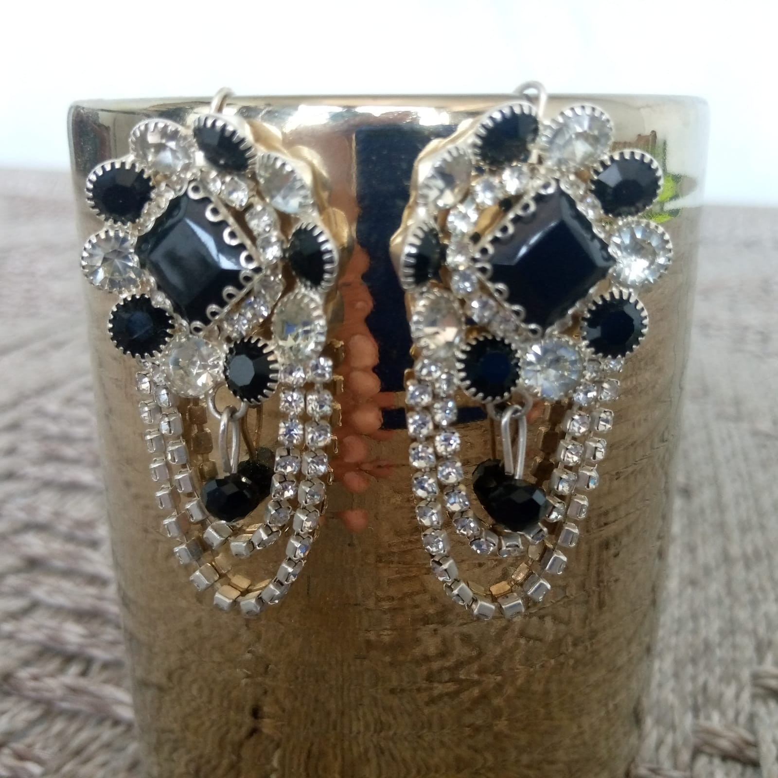 Vintage Style Black Rhinestone Chandelier Dangle Earrings for Women