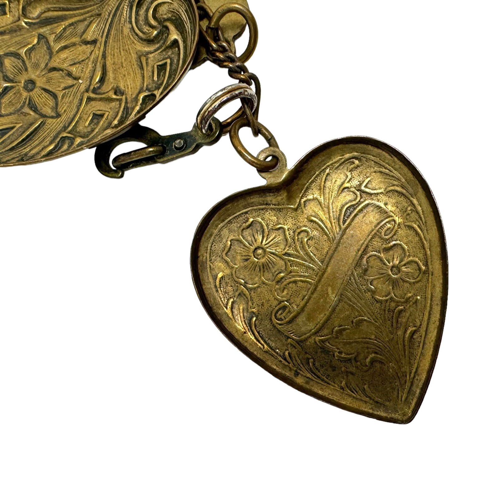 Victorian Style Bronze Color Embossed Fancy Hearts Cherub Charm Bracelet