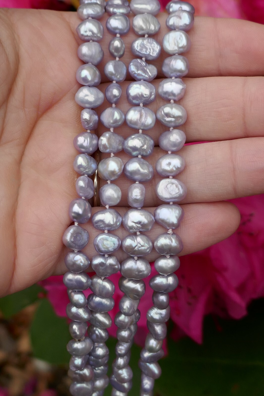 Vintage Lavender 6.8 mm x 6.4mm Baroque Pearl Necklace – 34.5″ Long