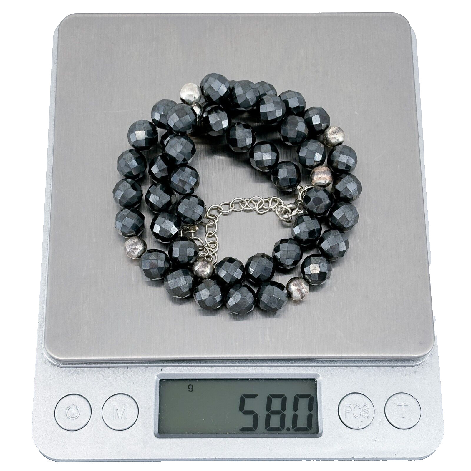 Vintage Hematite Sterling Silver 925 Beaded Necklace 16″-18.5″