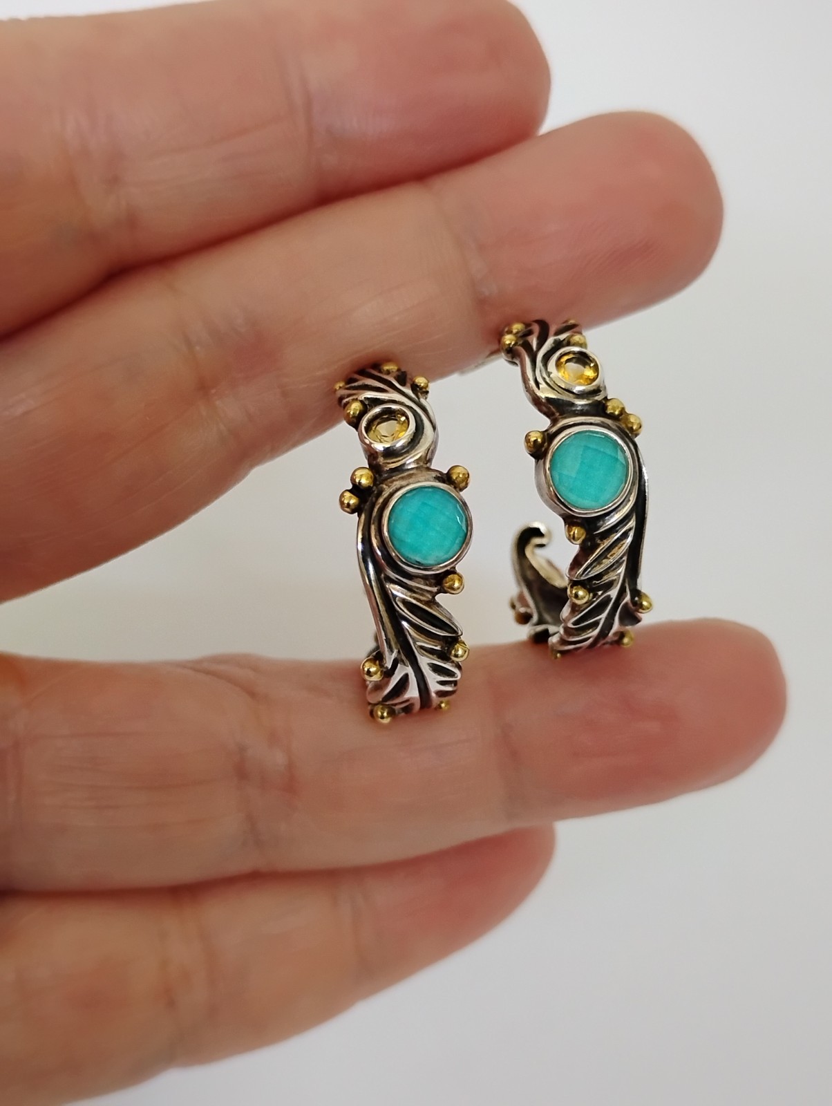 Rare Echo of the Dreamer Sterling Silver Bronze Turquoise Citrine Hoop Earrings