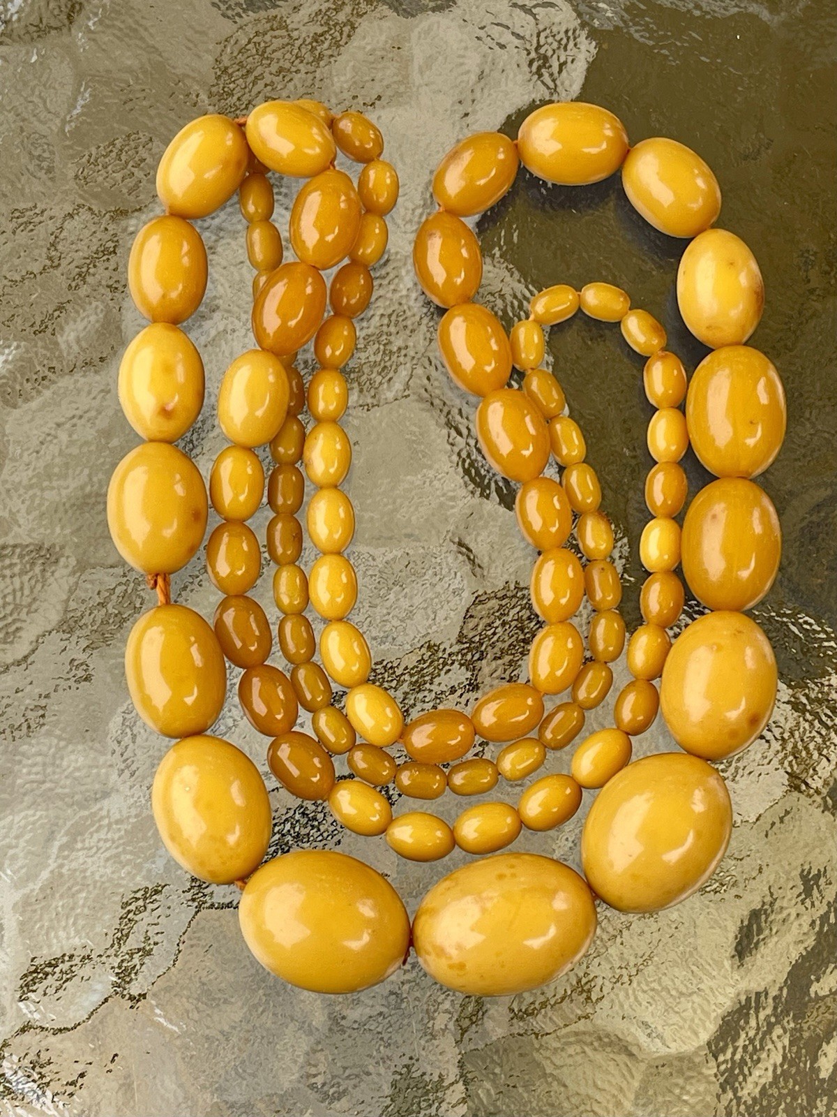 Vintage Estate Butterscotch Egg Yolk Bakelite Beaded Necklace 38”