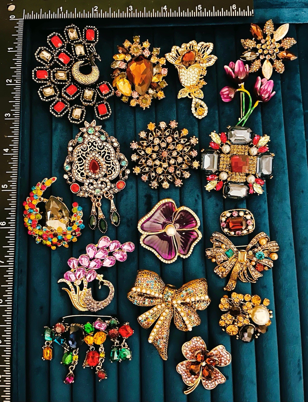 Lot 17pc Statement Brooches Peacock Flower Crystal Jewelry Bulk