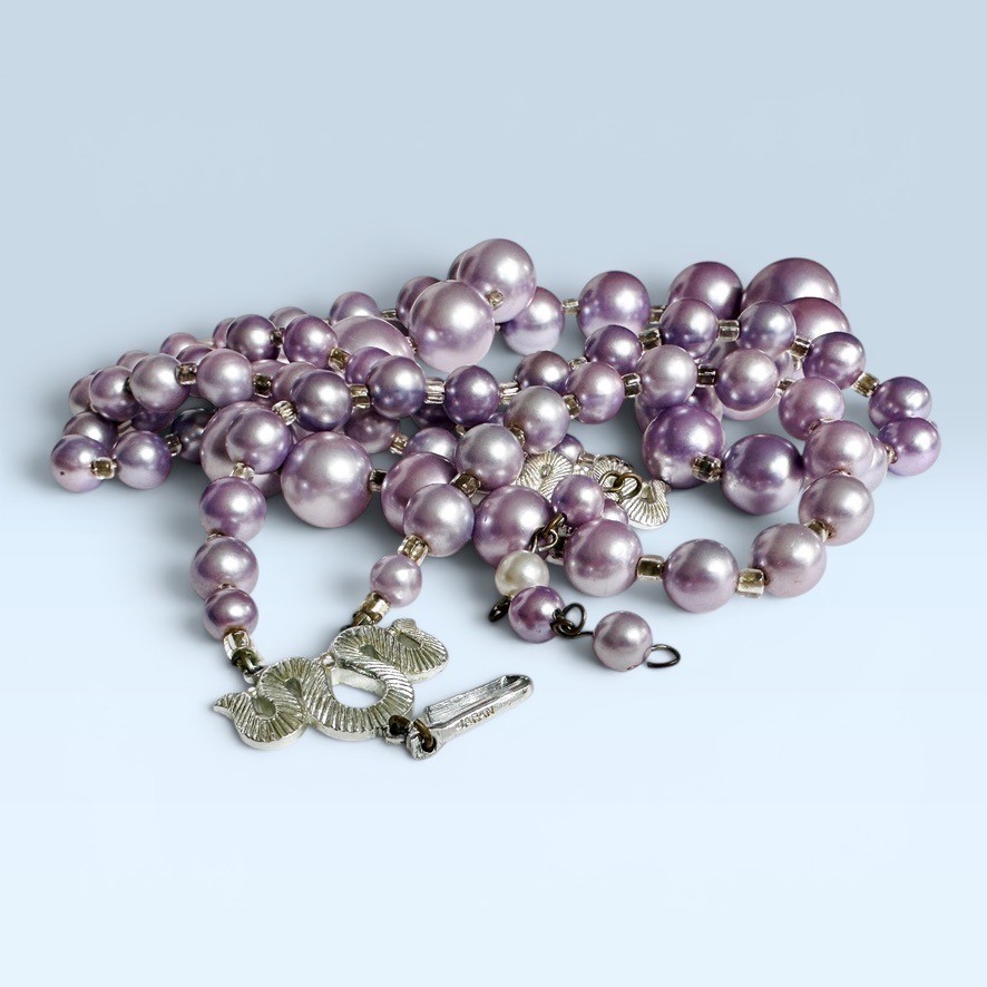VTG Japan Lavender Purple Double Strand Beaded Necklace Graduated Faux Pearl