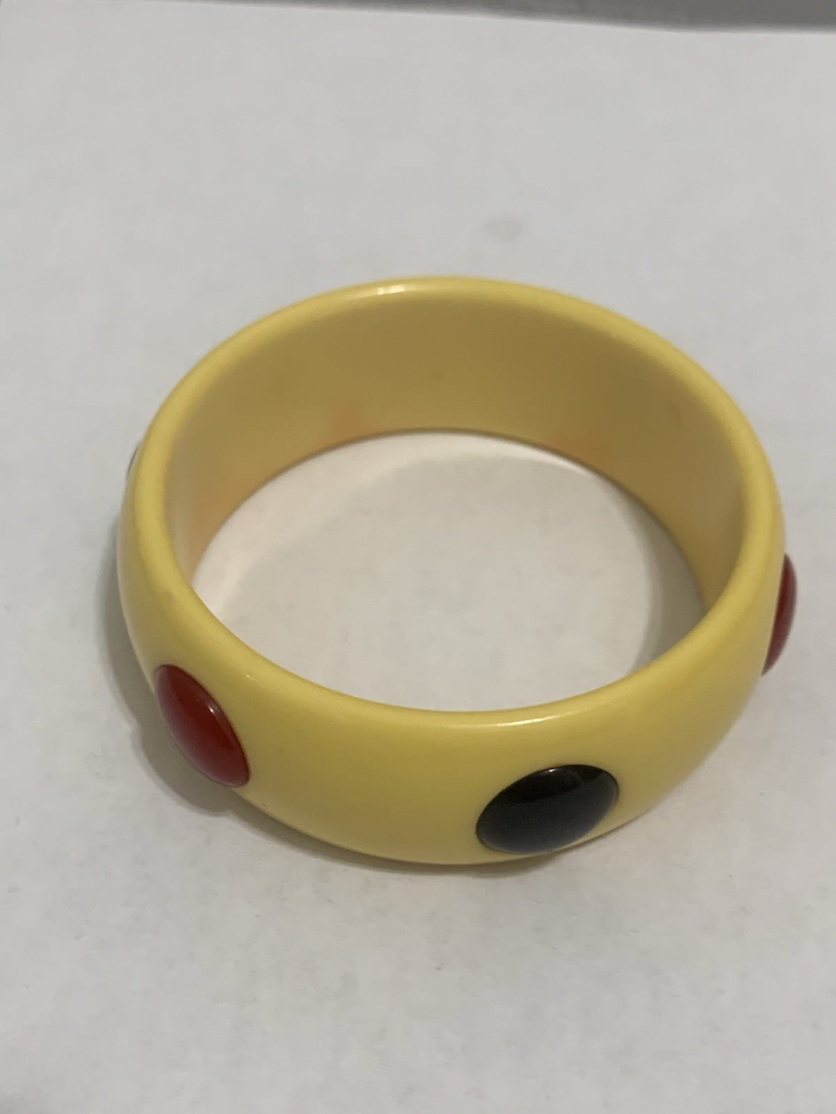 Rare Vintage Raised Red & Black Polka Dot Bakelite Bangle Bracelet Beautiful WoW