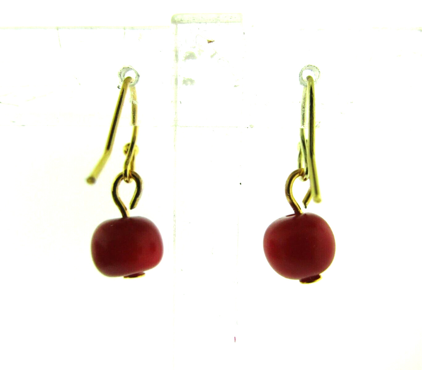 Vintage Genuine Red Coral Bead Dangle Earrings 925 Silver Plate 8mm .75 inch
