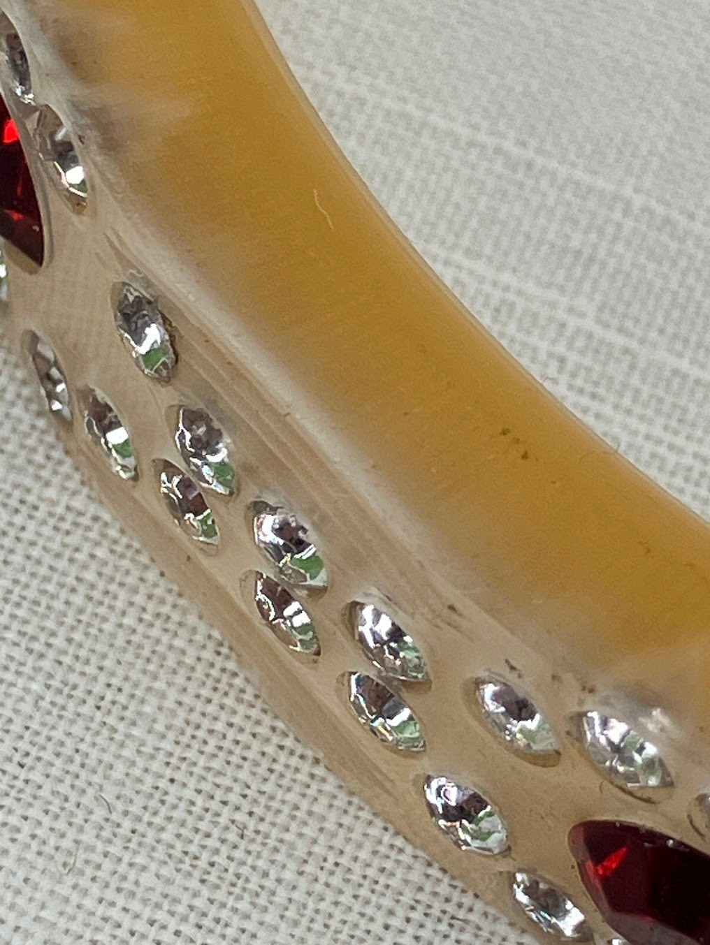 Vintage Celluloid Rhinestone Bracelet Art Deco Cream Red Bangles Stackable Set