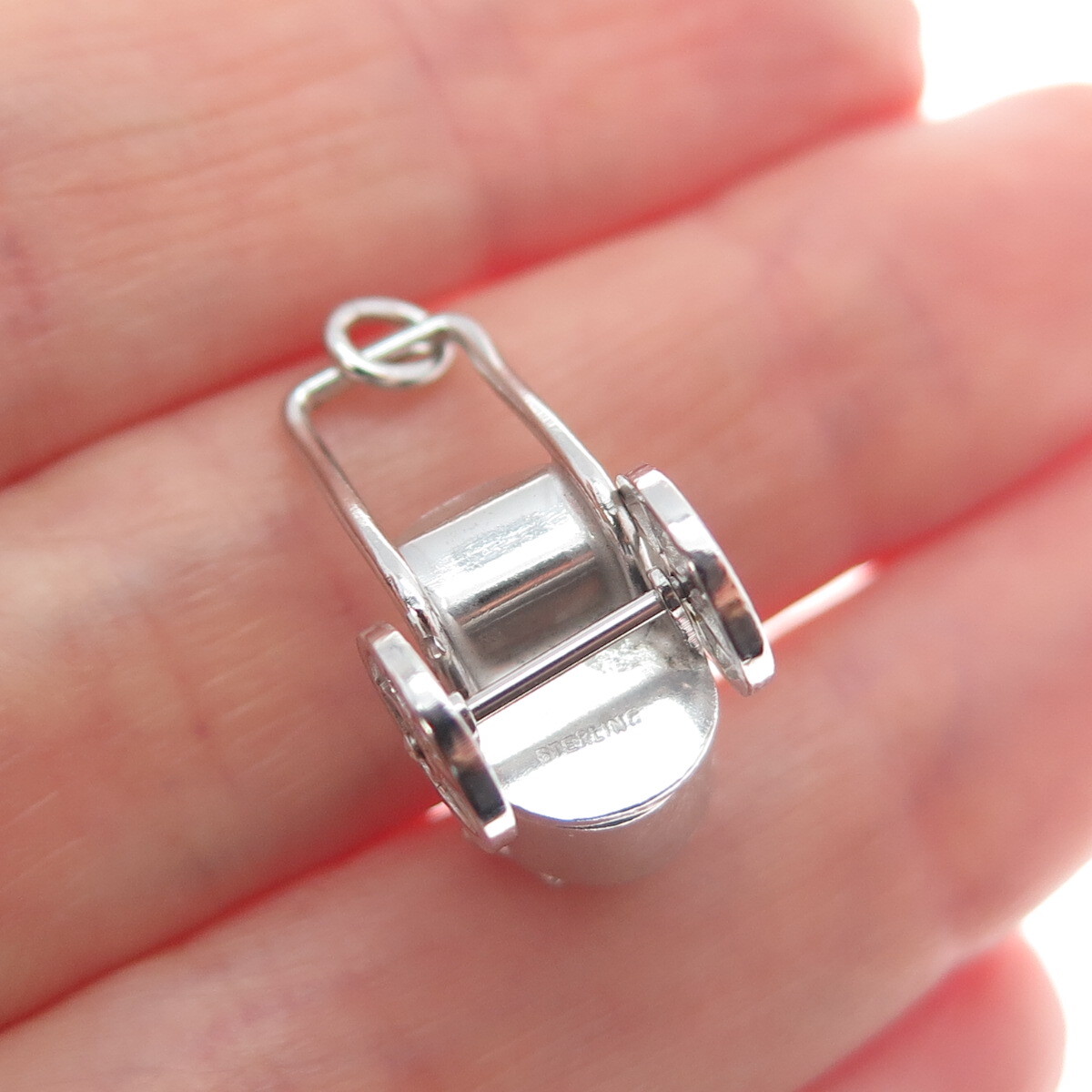 925 Sterling Silver Antique Art Deco Beach Cart Minimalist 3D Charm Pendant