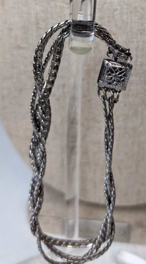 Vintage Jewelry set silvertone braided wheat chain necklace & braclet