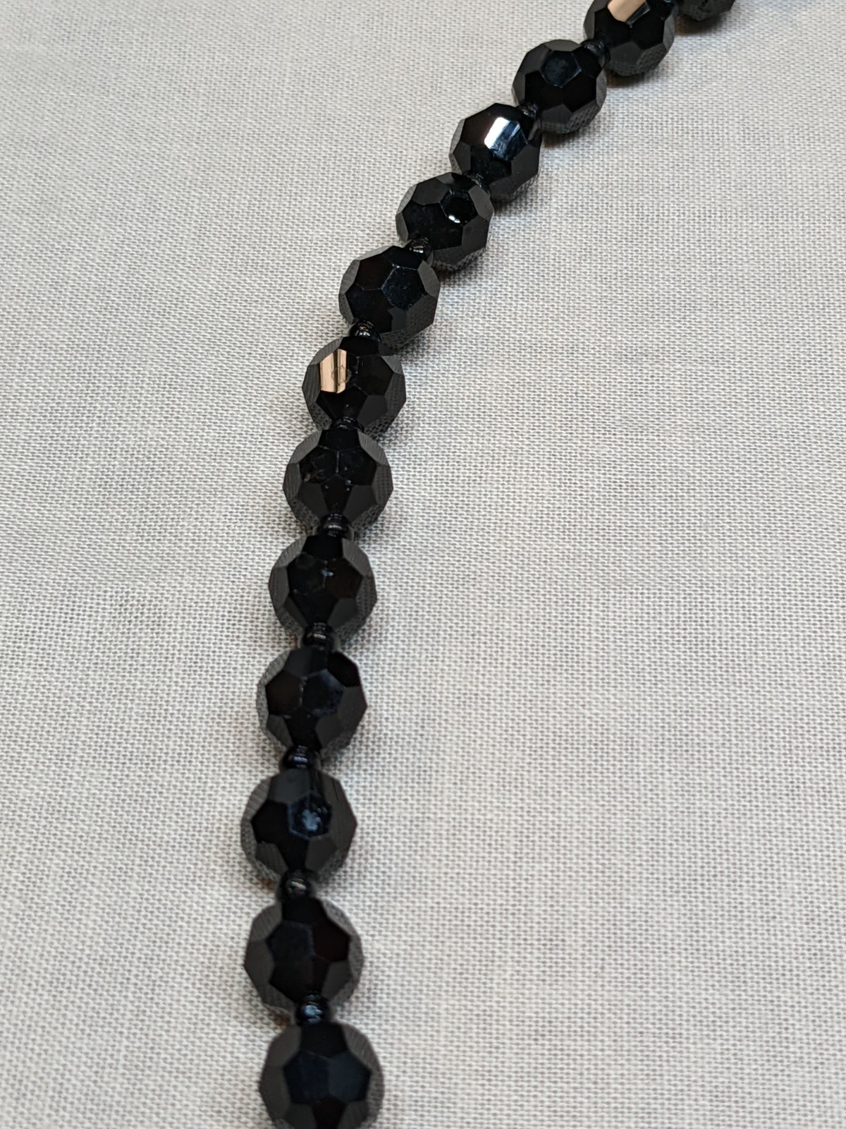 Vintage Black Glass Bead Necklace Classic Retro Gothic Emo Long ~24″