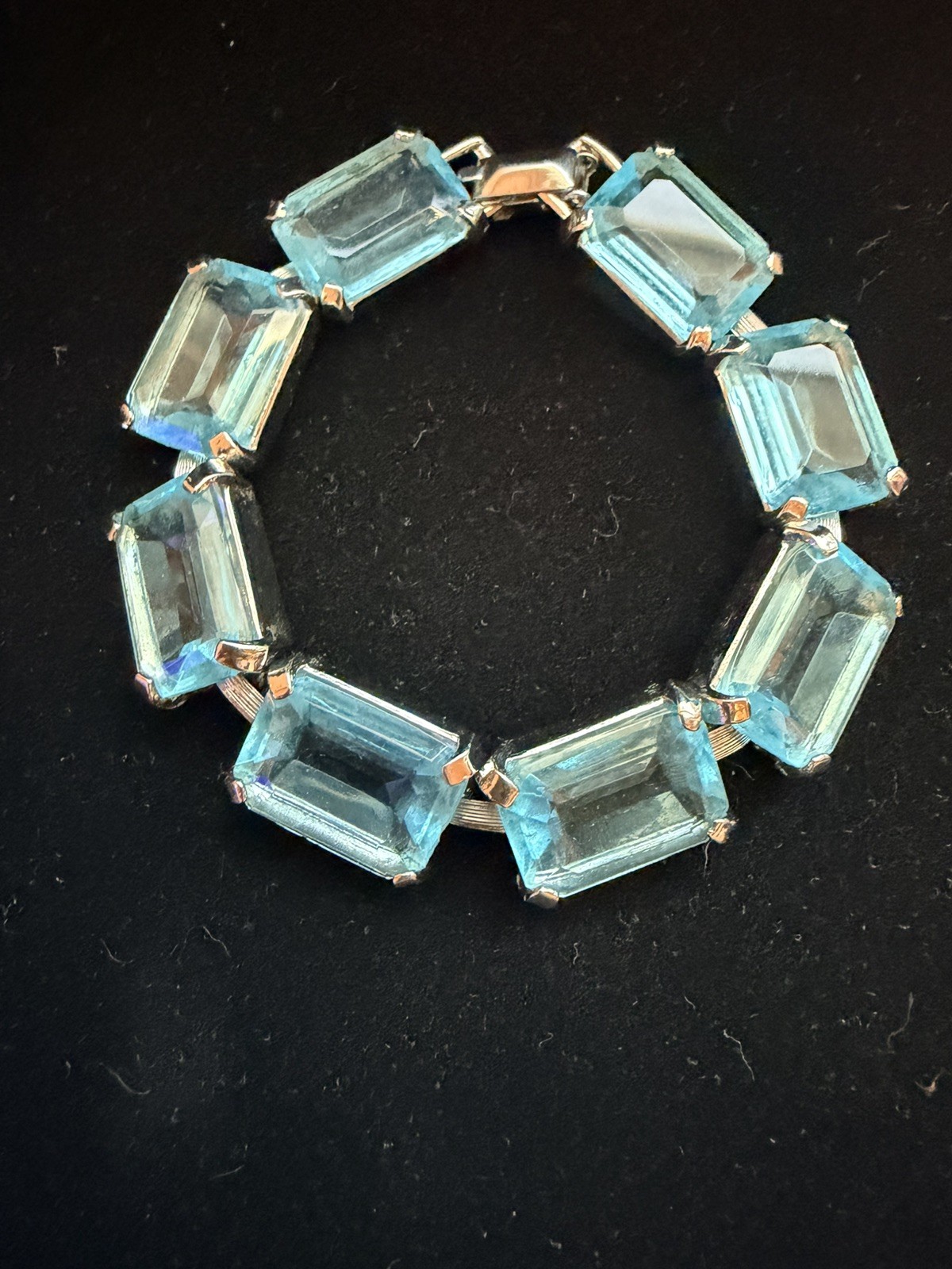 Vintage Signed Judy Lee Silver Tone Light Blue Rectangular Glass Bracelet