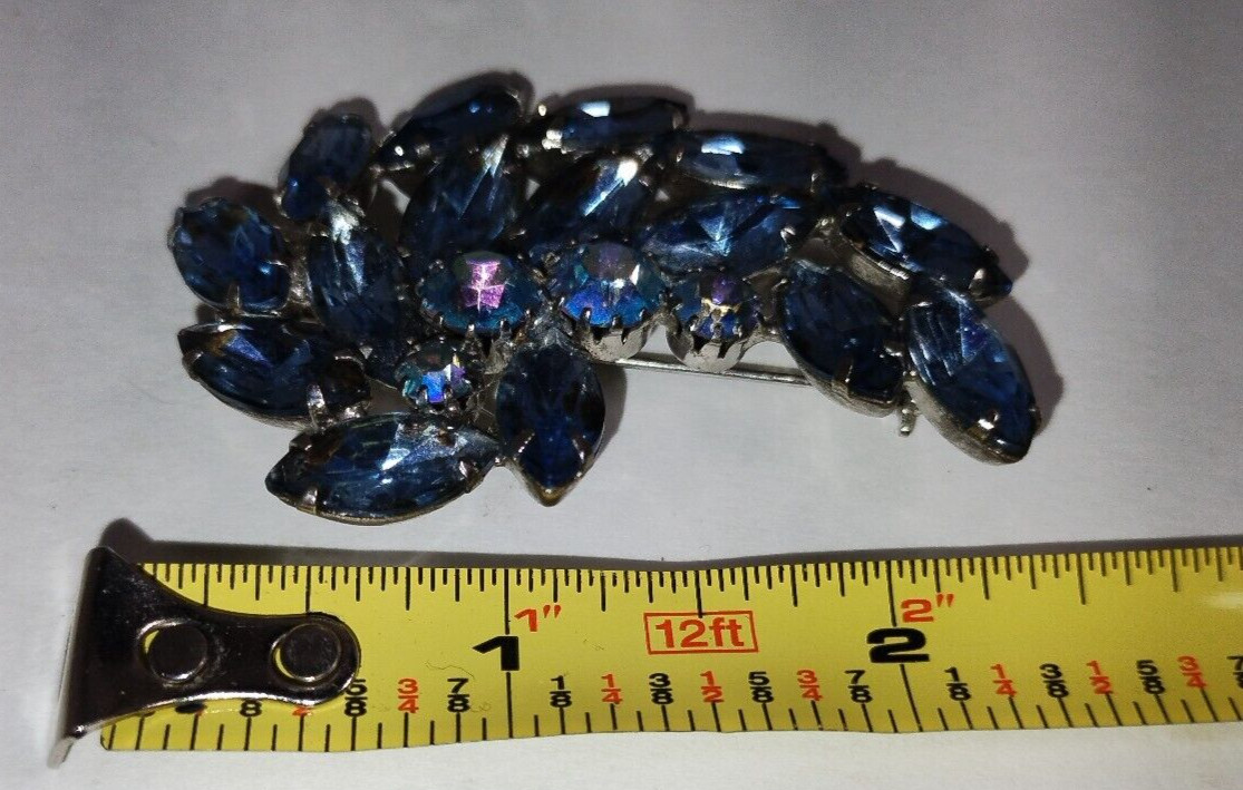 JULIANA Aqua Blue Rhinestone Leaf Flower Pin Broach Multi shaped Rhinestones