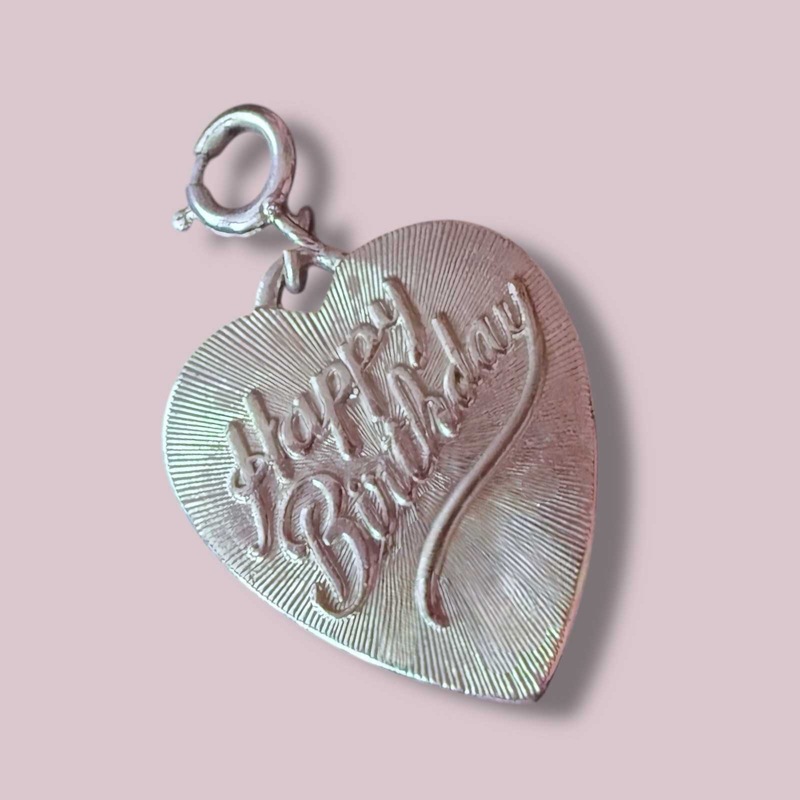 Heart Charm Pendant Silver Tone Happy Birthday Engraved Vintage