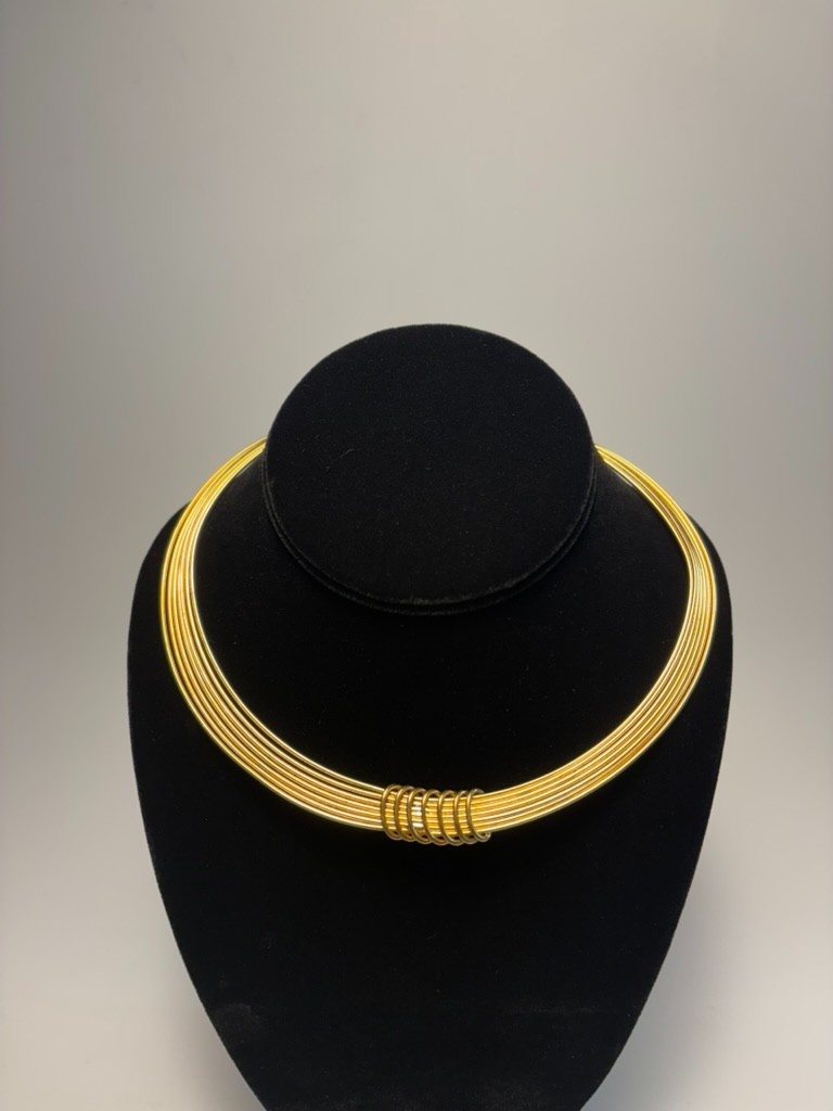 Vintage Choker Collar Necklace Gold Tone with Unique Metalwork Details See Pics