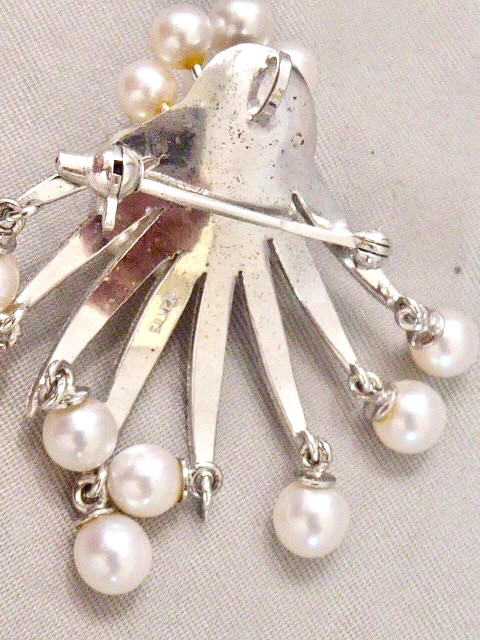 VINTAGE FABULOUS BRIGHT CLEAN CULTURED AKOYA PEARL STERLING 60’S PIN PENDANT