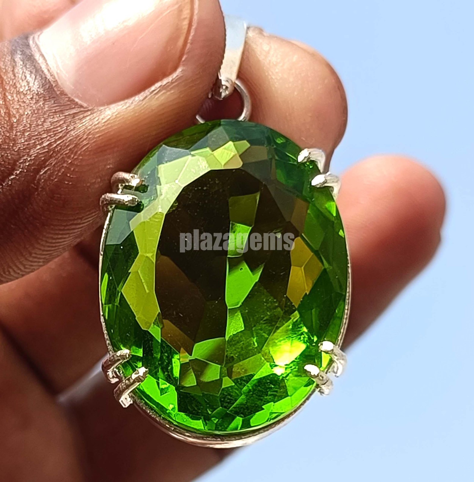 EGL Certified 54.15 Ct Green Peridot Oval Cut Pendant 925 Sterling Silver 5AOF