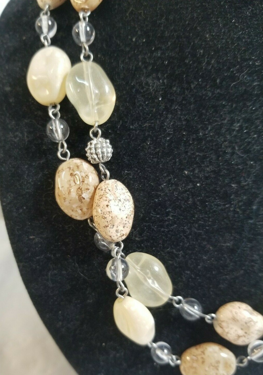Vintage CH Silvertone & Polished Rock Necklace, Bracelet, & Earring Set NICE