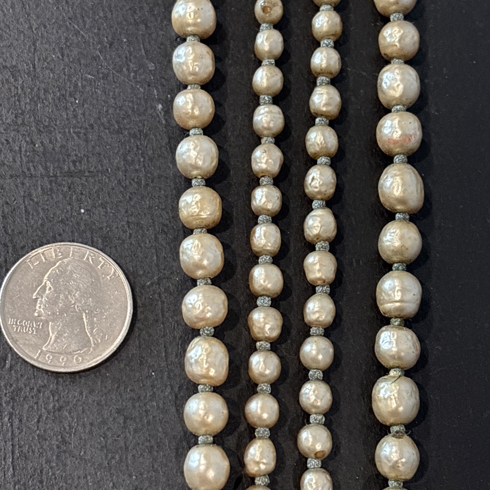 Double Strand Miriam Haskell Baroque Simulated Pearl Necklace Gold Tone Closure