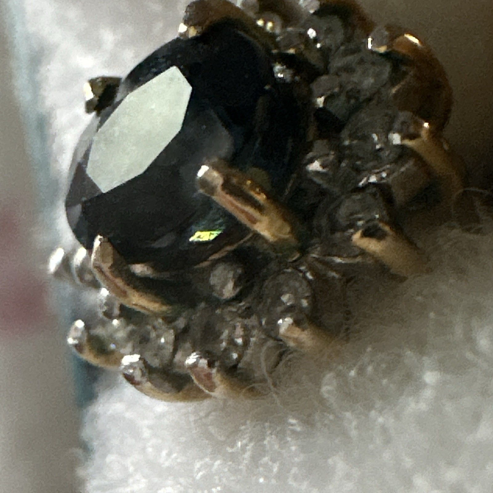 Vintage Yellow Gold Oval Blue Sapphire Halo Cluster Ring, Diamond Accents, 4/5
