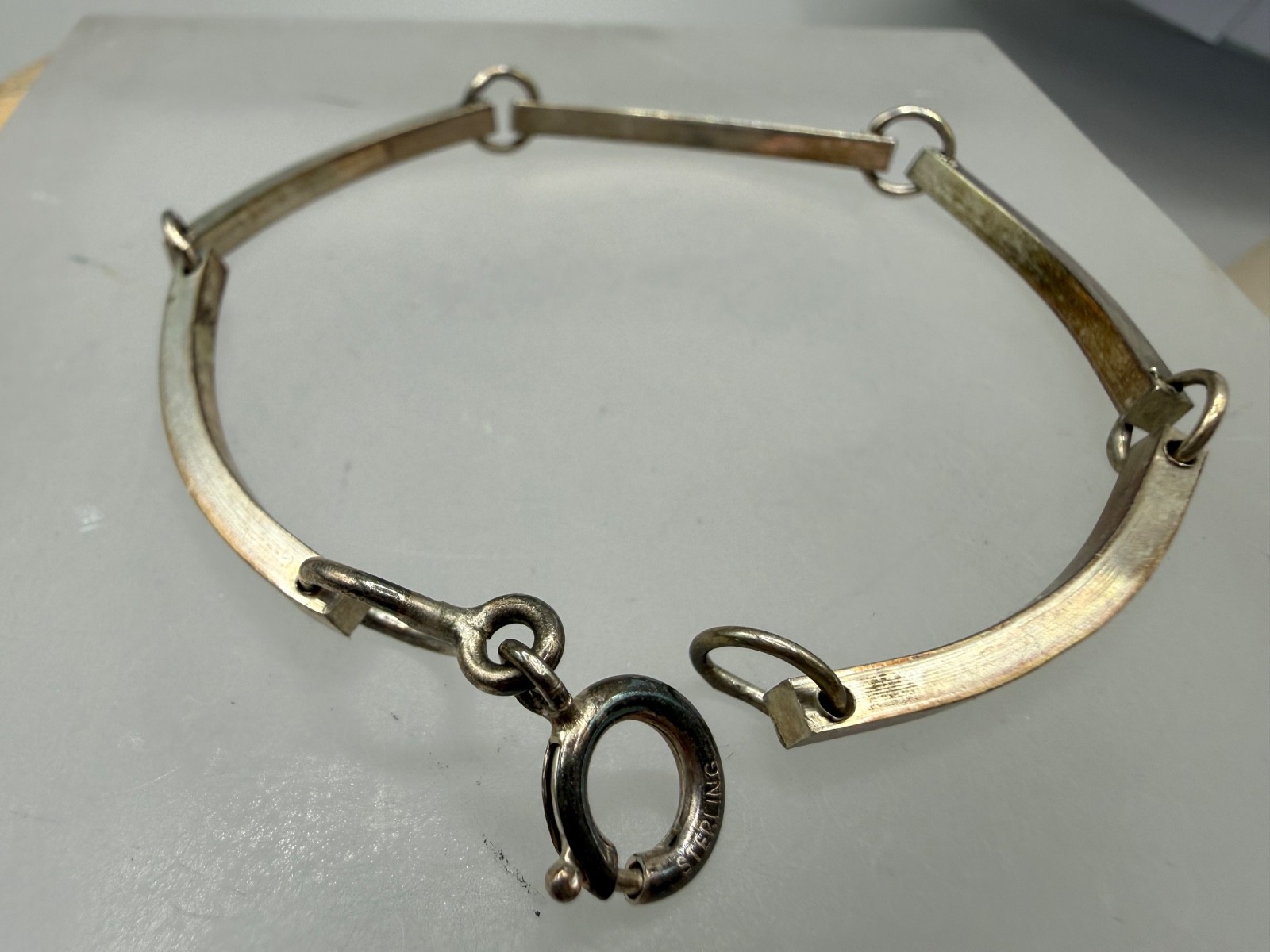 VINTAGE ESTATE STERLING SILVER PANEL BAR LINK MEN WOMEN UNISEX BRACELET SIGNED
