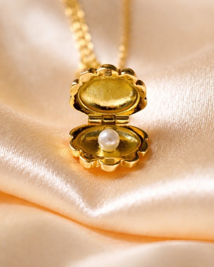 Vintage Locket Necklace Pearl Yellow Birthday Gifts For Women
