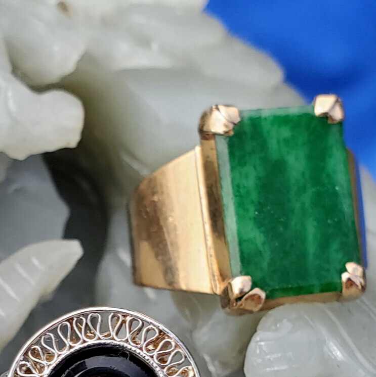 Original EARTH MINED Jadeite JADE Antique Engagement Ring Deco SOLID 18K GOLD 6