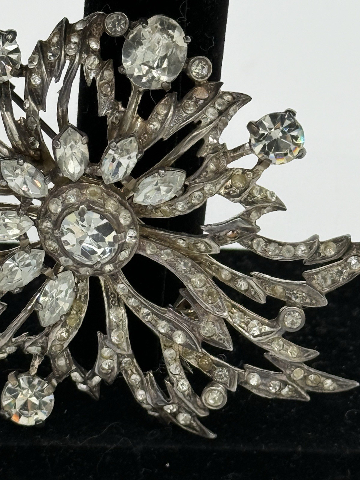 GIGANTIC 1940 Original Vintage EISENBERG Sterling silver RHINESTONE Fur Clip PIN