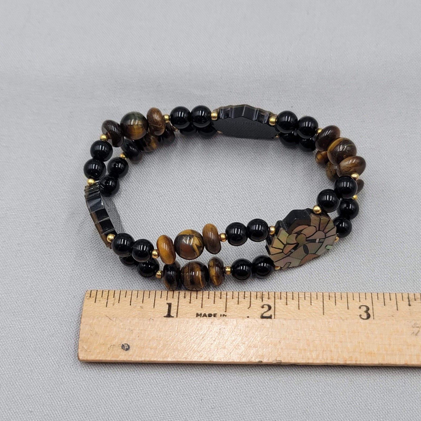 Lee Sands Bracelet Lion Face Zodiac Leo Tiger’s Eye Bead Stretch 6.25″