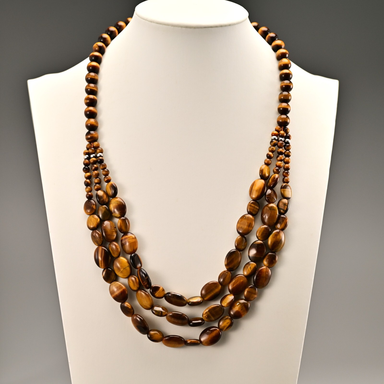 Vintage Original Designer 925 Sterling Silver Tiger Eye Gemstone Estate Necklace