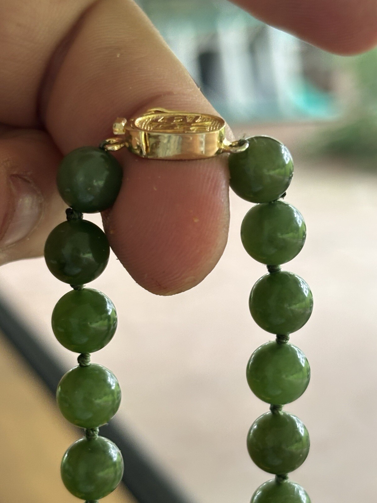 Jade Jadite 65 Bead Necklace Hand Knotted Gold Over 925 Clasp 1970 MCM Green 24”