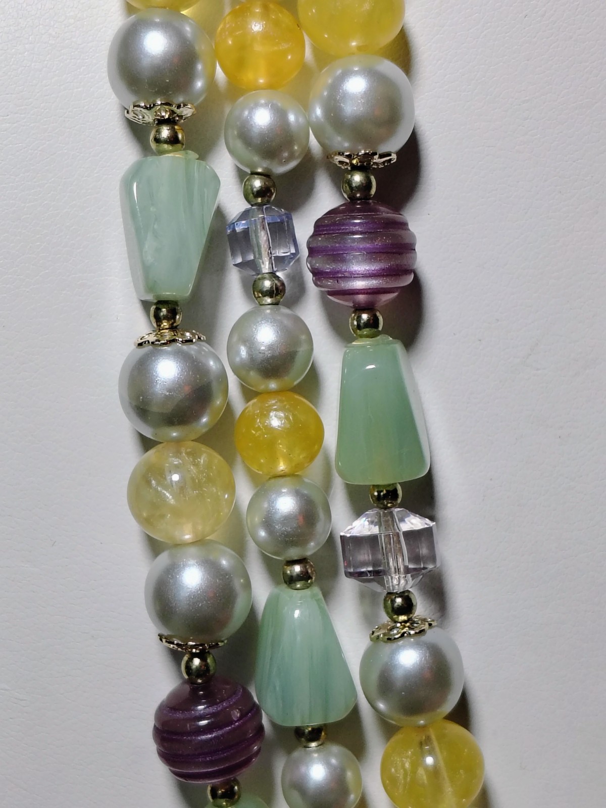S401 Vtg Set Japan Multi Strand Beaded Necklace Clip Earrings Glass Faux Pearl