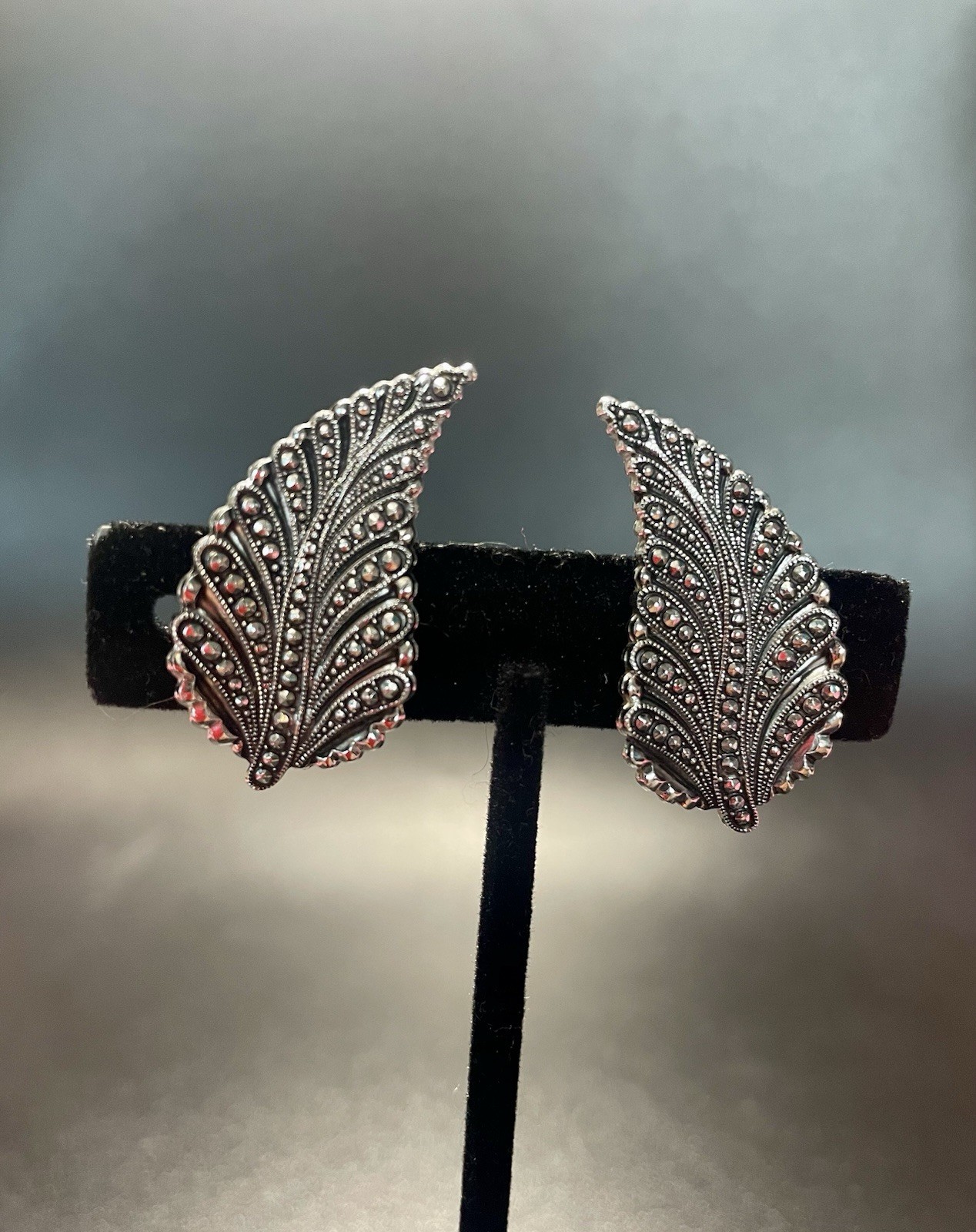 Vintage Marcasites Eloxal Silver Earrings And Brooch West Germany Jewelry