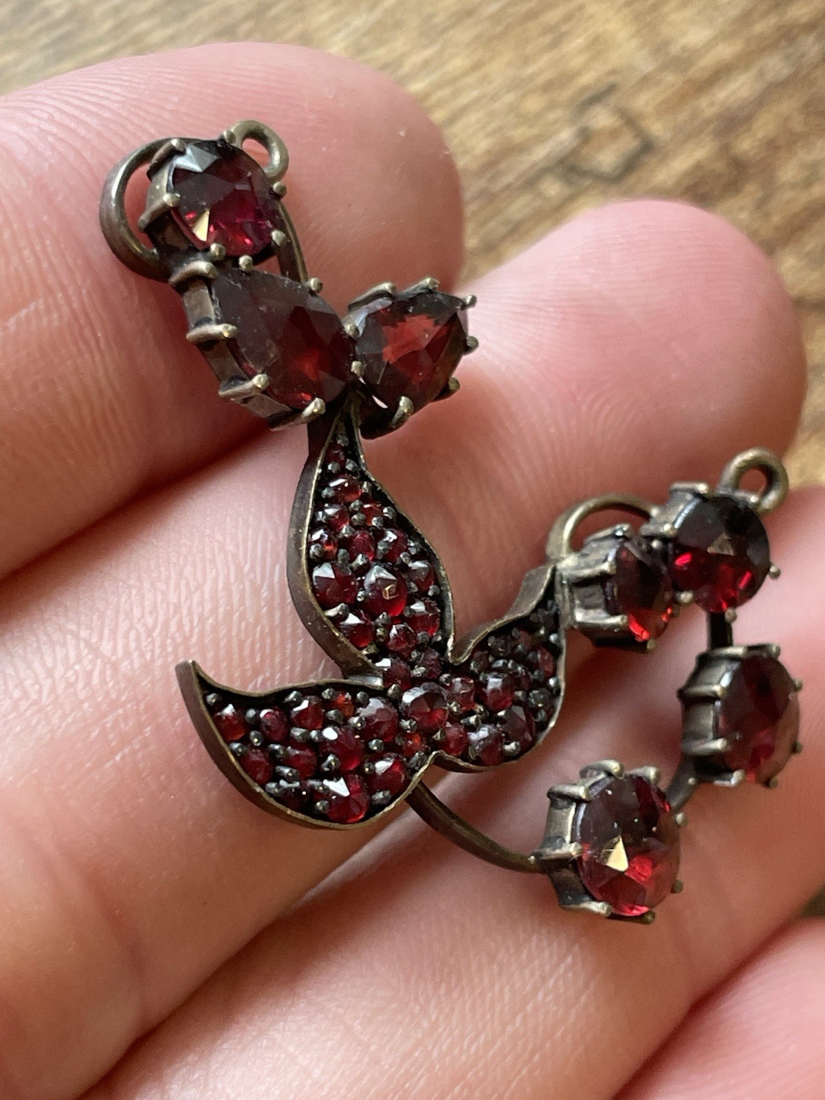 Antique Victorian Bohemian Rose Cut Garnet Pendant 1.5 Inches! Beautiful!