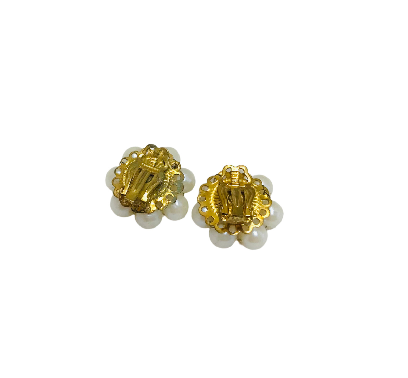 Vintage Hong Kong Japan Black Lucite Bead Cluster Clip On Earrings Black White