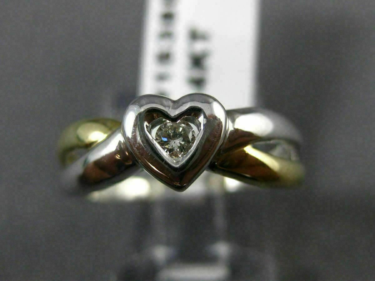 ESTATE .06CT DIAMOND 14KT WHITE & YELLOW GOLD 3D SOLITAIRE HEART FUN RING #15388