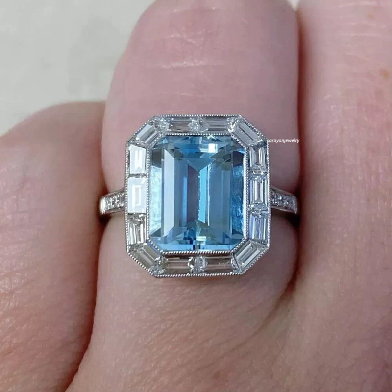 2.80CT Emerald Aquamarine Lab Created Diamond Wedding 14k White Gold Fn Ring