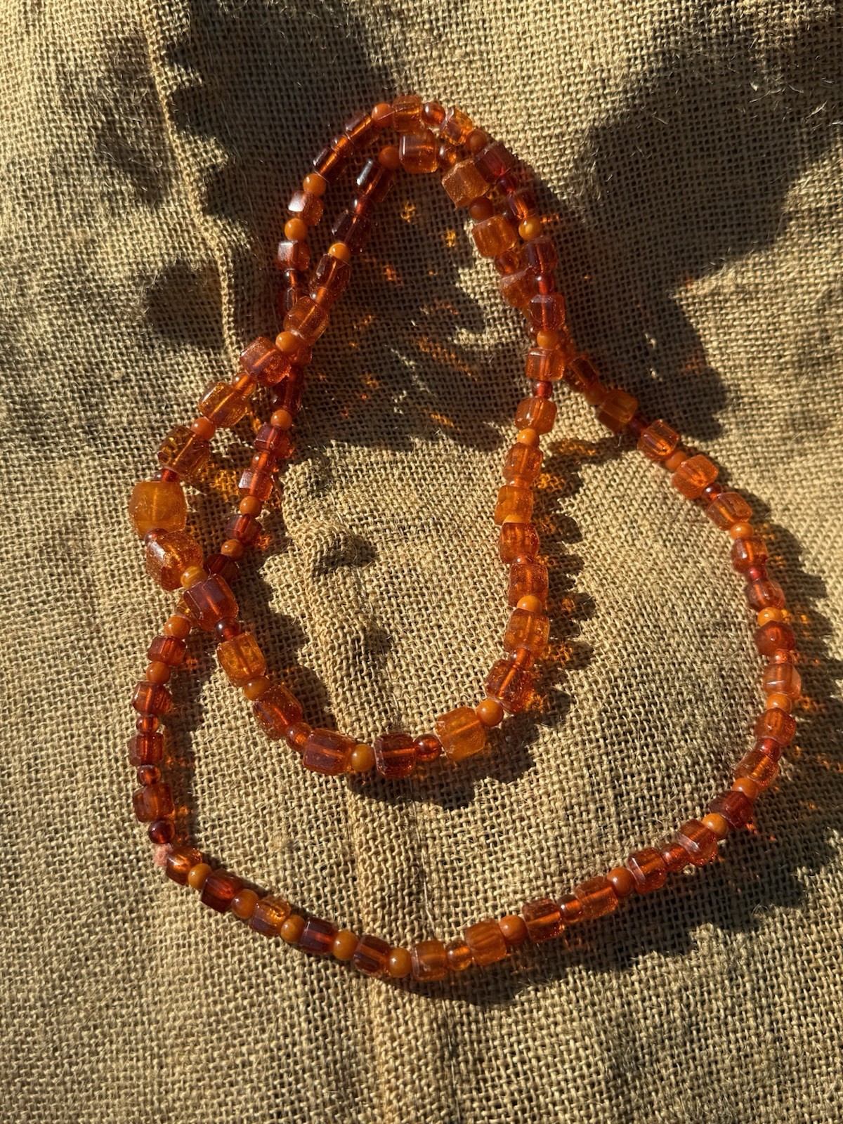 39” 47g Honey Amber Catalin Bakelite Graduated Cube Bead Necklace