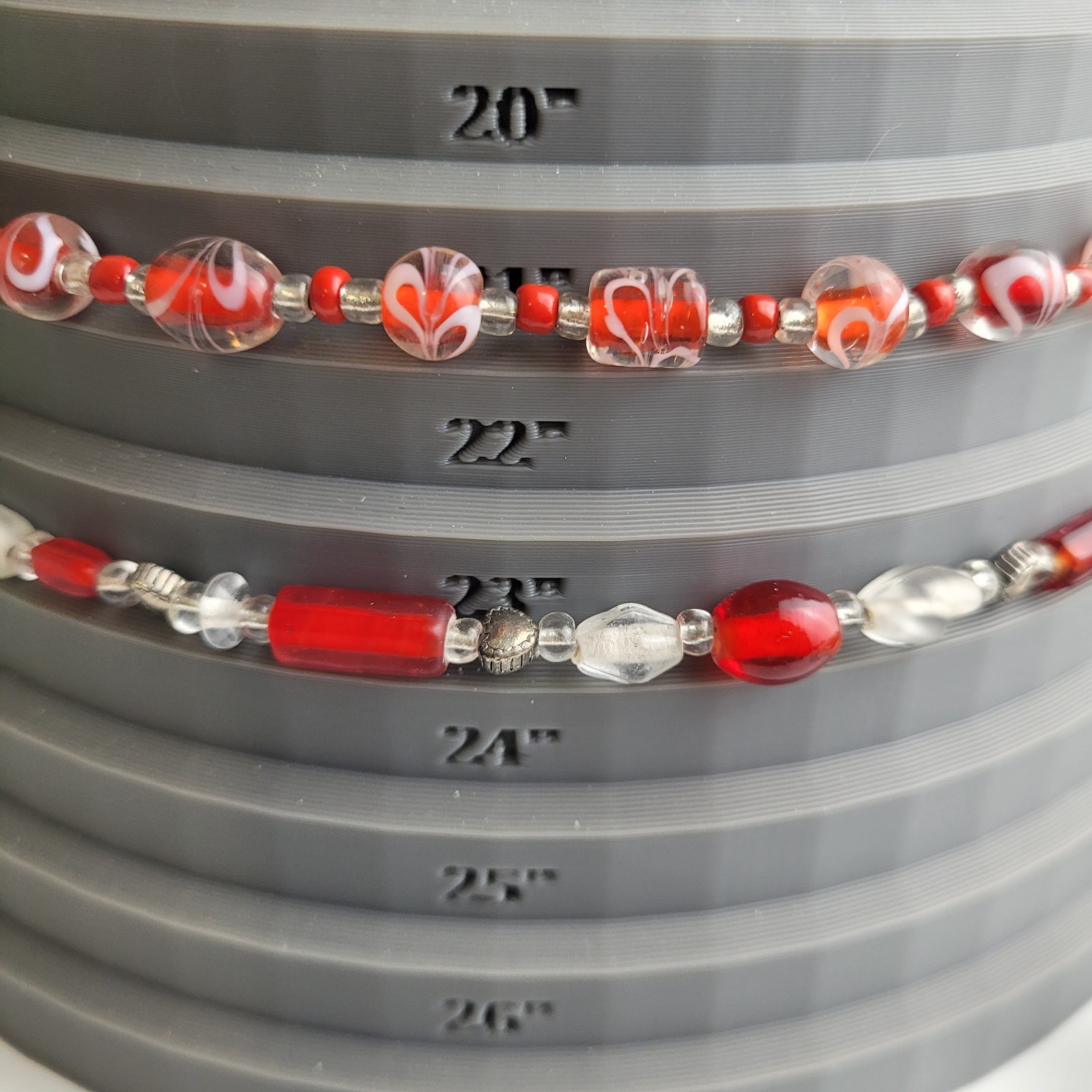 Vintage Red Clear Glass Bead Necklaces 21″ and 23″