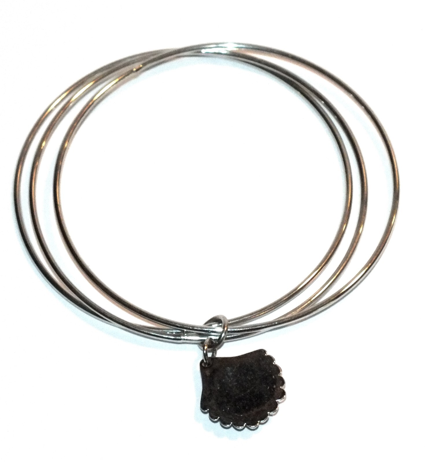Silver Tone Bangle Bracelet 3 Bracelets Shell Charm Nautical Themed Jewelry J503