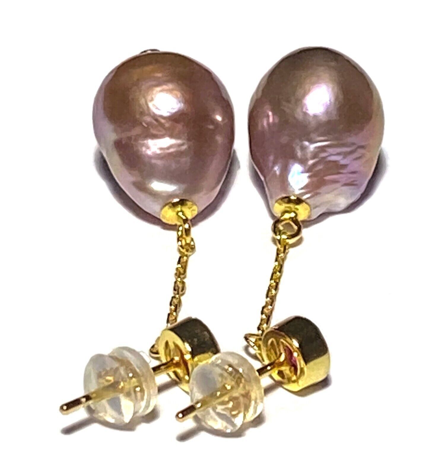 UNIQUE Baroque 12 x 14.5mm Deep Lavender Purple Keshi Pearl Dangle Earrings