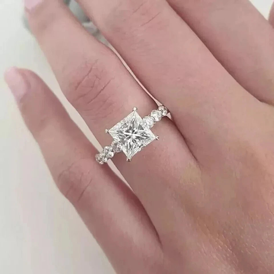 3.20Ct Princess Cut Lab Created Diamond Art Deco Style 925 Silver Birthday Ring