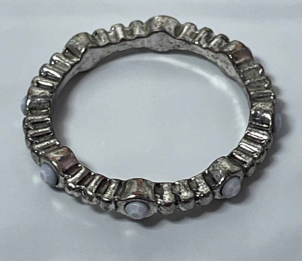 Vintage Sterling Silver ART DECO 4mm Opalite Eternity Band Ring 7