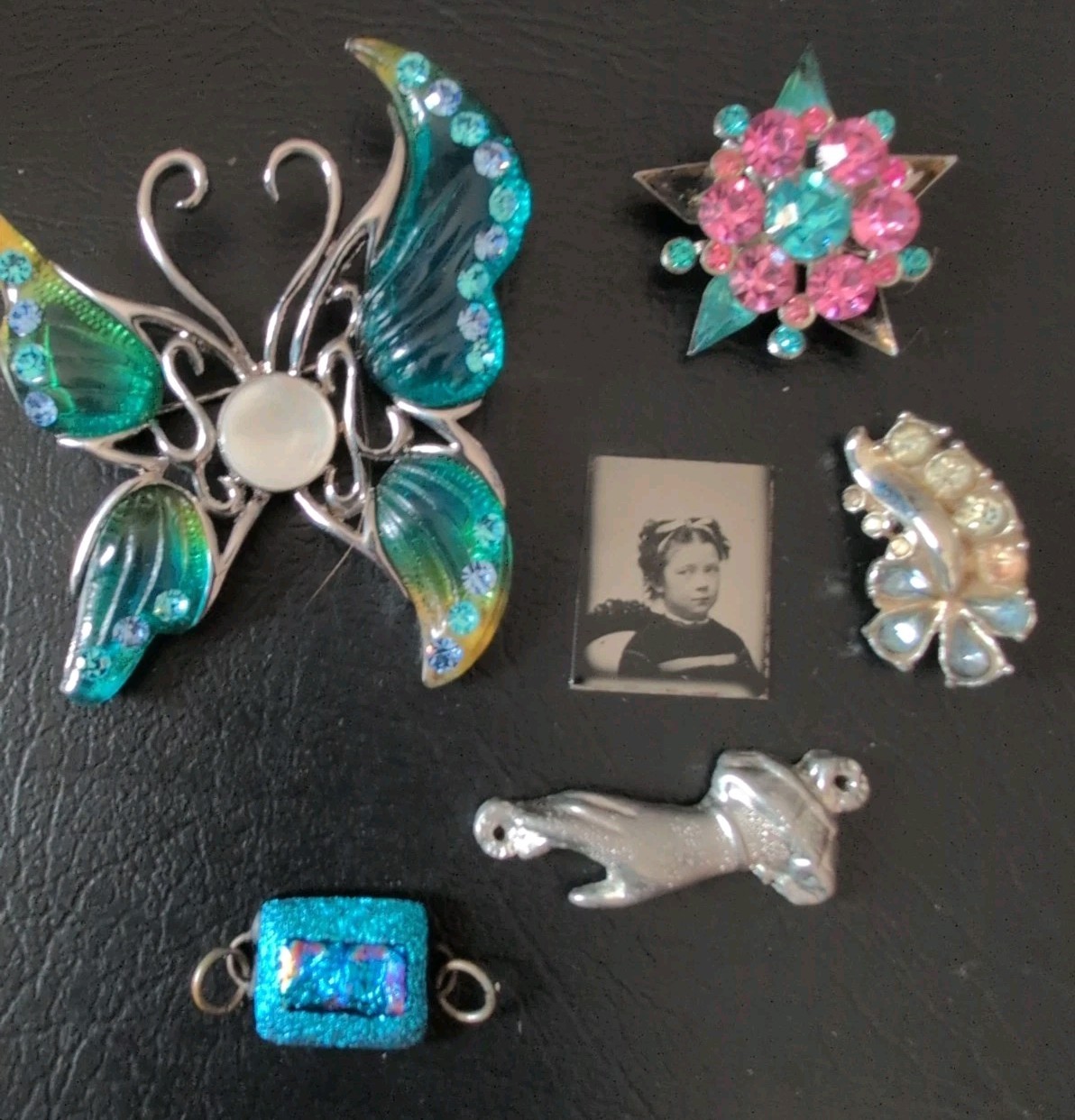Vintage Mid Century Mod Estate Jewelry Lot Brooch Earrings Larimar Bracelet Doll