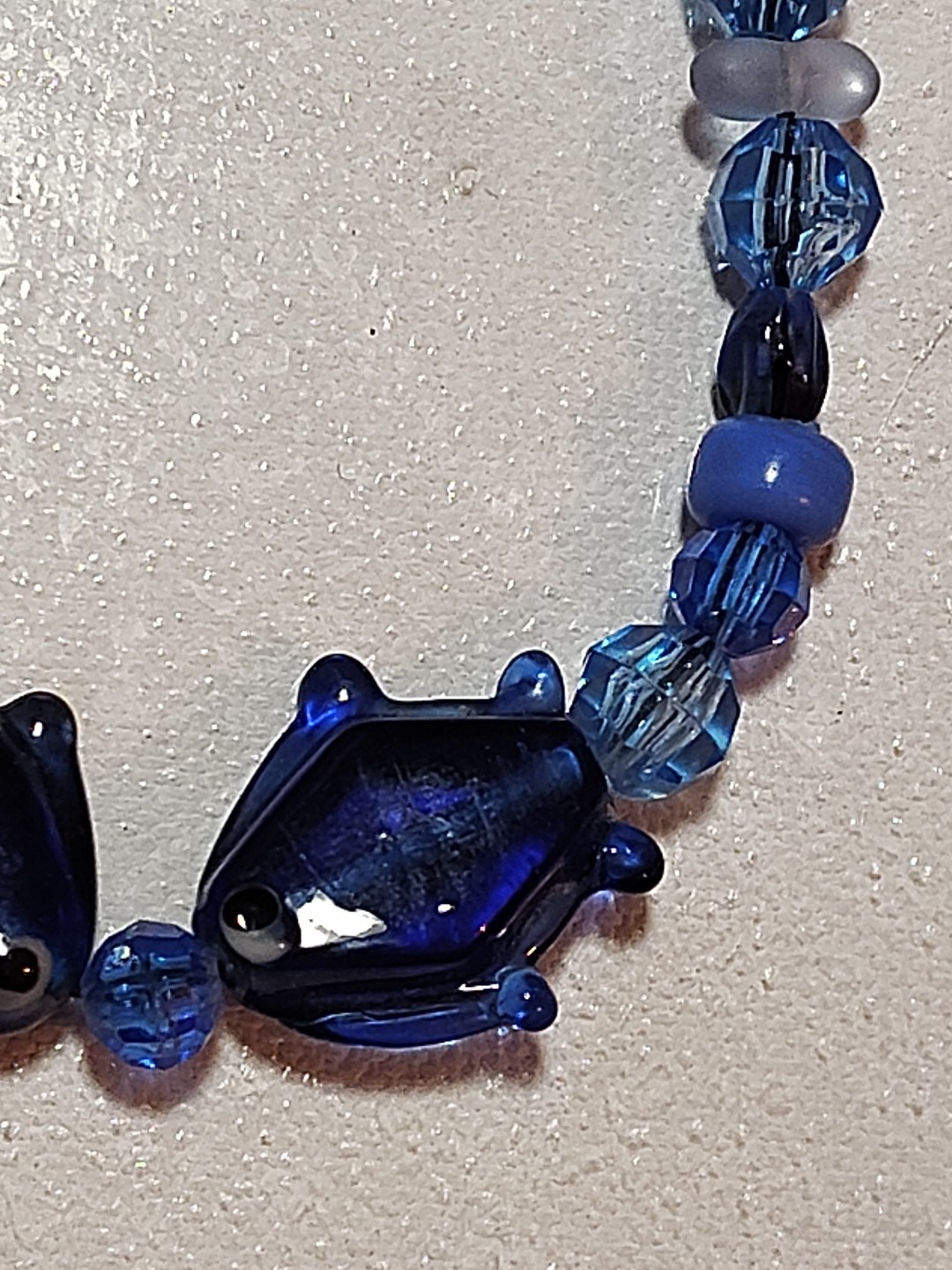 Little Fish Creatures Blue Art Glass Vintage Beaded Bracelet Elastic Stretch