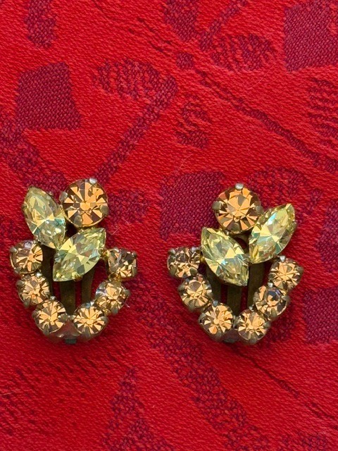Vintage Austrian Amber and Citrine Rhinestone Clip Earrings